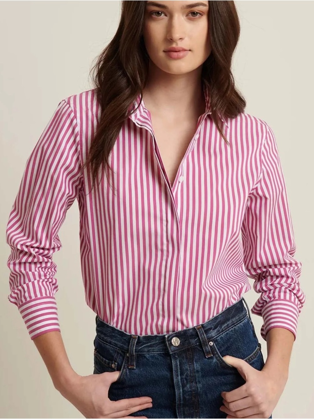 Banana Republic Striped Button Down. Non-Iron. Fitted. Size 14